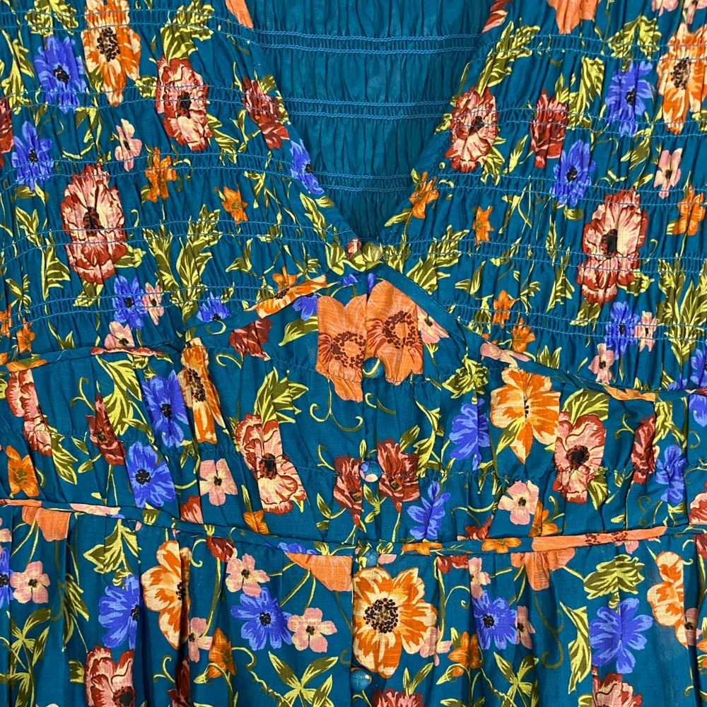 Anthropologie Peregrine Floral Blue Flutter Sleeve Midi Dress Size Large - Picture 5 of 13